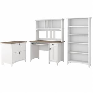 Bush Furniture Salinas Desk, Lateral File Cabinet and 5 Shelf Bookcase
