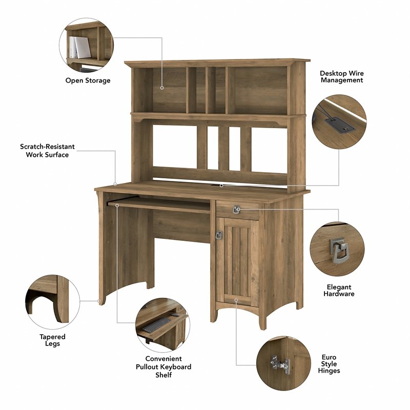 Salinas Mission Desk with Hutch and Storage in Reclaimed Pine - Engineered Wood