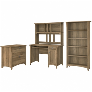 Bush Furniture Salinas Desk, Lateral File Cabinet and 5 Shelf Bookcase