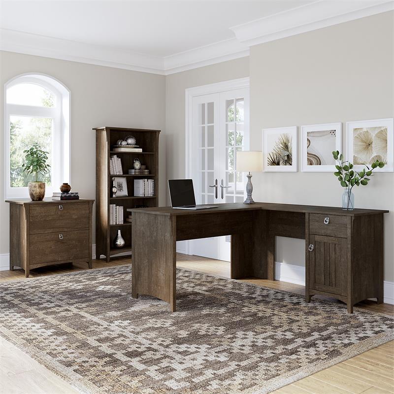Salinas L Desk with File Cabinet & Bookcase in Ash Brown - Engineered Wood