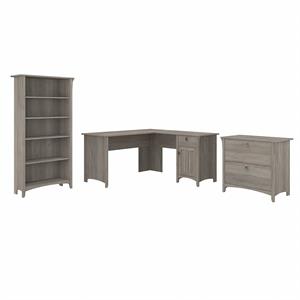 bush furniture salinas 60w l desk, lateral file cabinet and 5 shelf bookcase