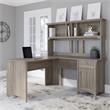 Salinas 60W L Shaped Desk with Hutch in Driftwood Gray - Engineered Wood