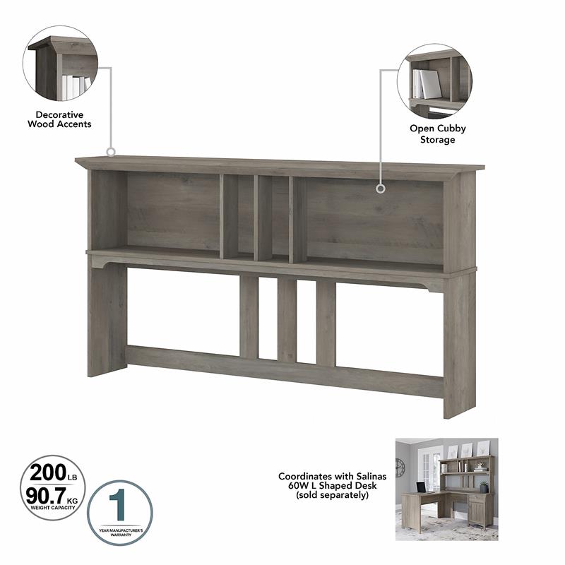 Salinas 60W L Shaped Desk with Hutch in Driftwood Gray - Engineered Wood