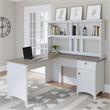 Salinas 60W L Shaped Desk with Hutch in White and Shiplap Gray - Engineered Wood