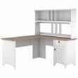 Salinas 60W L Shaped Desk with Hutch in White and Shiplap Gray - Engineered Wood