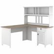 Salinas 60W L Shaped Desk with Hutch in White and Shiplap Gray - Engineered Wood
