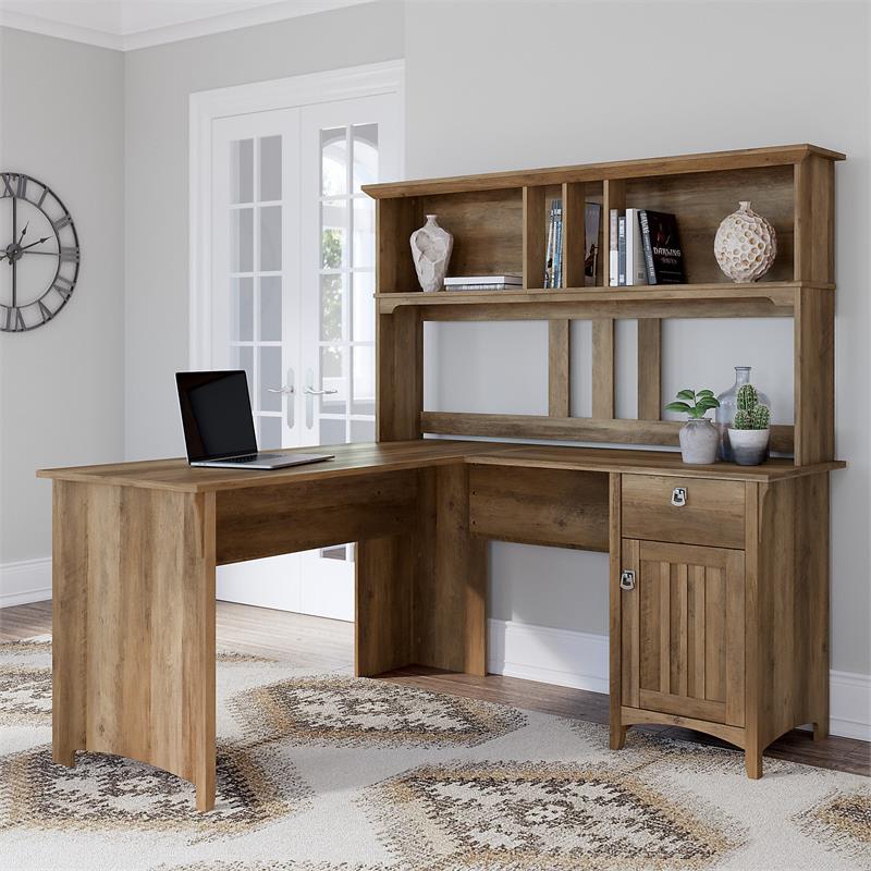 Salinas 60W L Shaped Desk with Hutch in Reclaimed Pine - Engineered ...