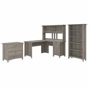 bush furniture salinas l desk with hutch, lateral file cabinet, and bookcase