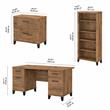 Somerset 60W Desk with File Cabinet & Bookcase in Fresh Walnut - Engineered Wood