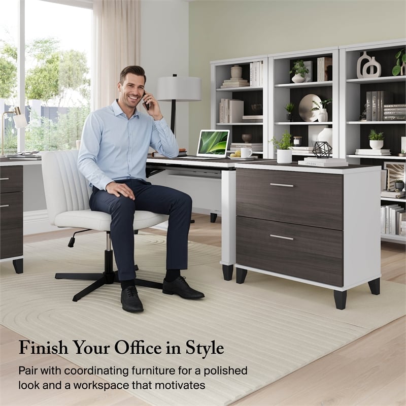 Somerset 72W 3 Position Sit Stand L Desk in White/Storm Gray - Engineered Wood