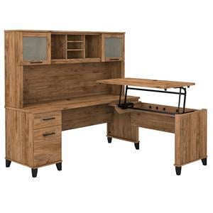Somerset 72W Sit to Stand L Desk with Hutch in Fresh Walnut - Engineered Wood