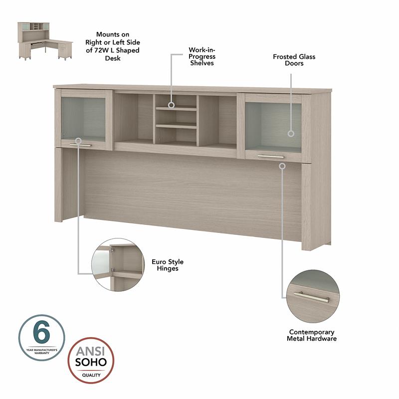 Somerset 72W Sit to Stand L Desk with Hutch in Sand Oak - Engineered Wood