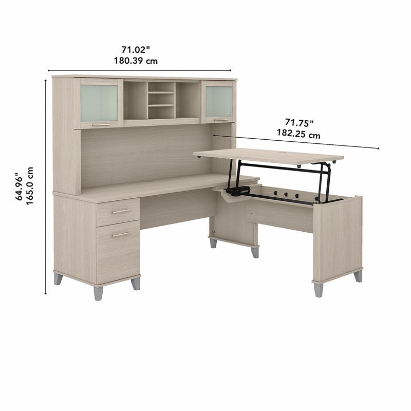 Somerset 72W Sit to Stand L Desk with Hutch in Sand Oak - Engineered Wood