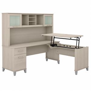 bush furniture somerset 72w sit to stand l desk with hutch - engineered wood