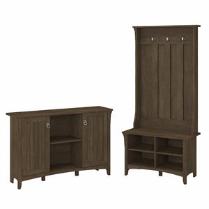 Salinas Hall Tree with Shoe Bench & Cabinet in Ash Brown - Engineered Wood