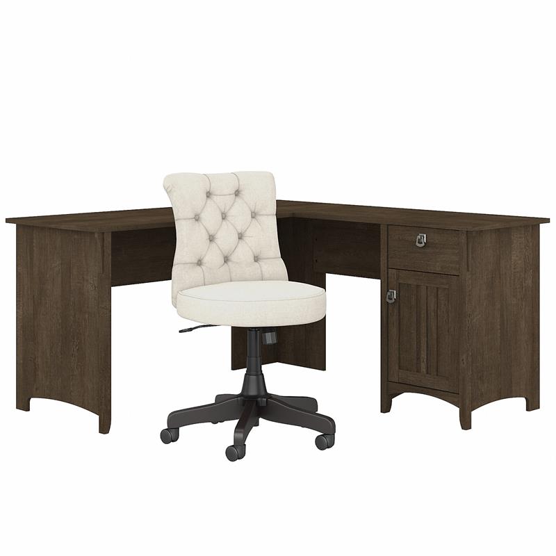 Bush Salinas Engineered Wood L-Shaped Desk and Chair Set in Ash Brown