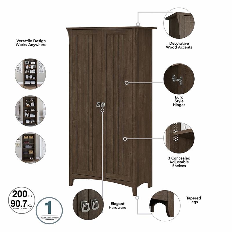 Salinas Kitchen Pantry Cabinet with Doors in Ash Brown - Engineered Wood