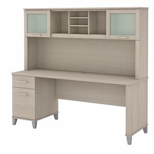 Somerset 72W Desk with Drawers & Hutch in Sand Oak - Engineered Wood