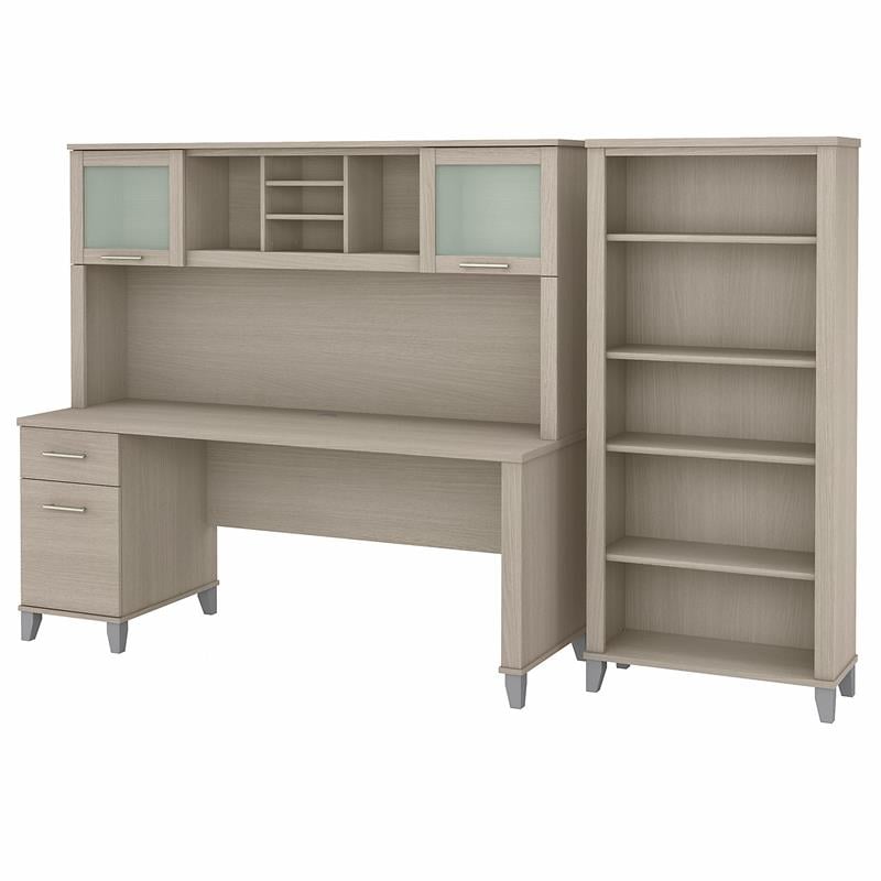 Somerset 72W Desk with Hutch and Bookcase in Sand Oak - Engineered Wood