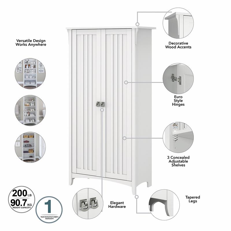 Salinas Bathroom Storage Cabinet with Doors in White/Shiplap - Engineered Wood