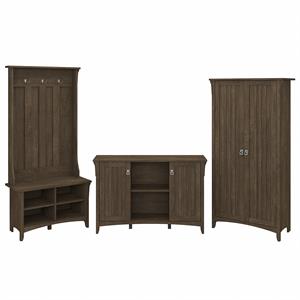 Salinas Hall Tree with Shoe Bench & Cabinets in Ash Brown - Engineered Wood