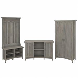 Salinas Hall Tree with Shoe Bench & Cabinets in Driftwood Gray - Engineered Wood
