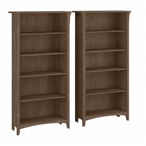 Salinas Tall 5 Shelf Bookcase Set of 2 in Ash Brown - Engineered Wood
