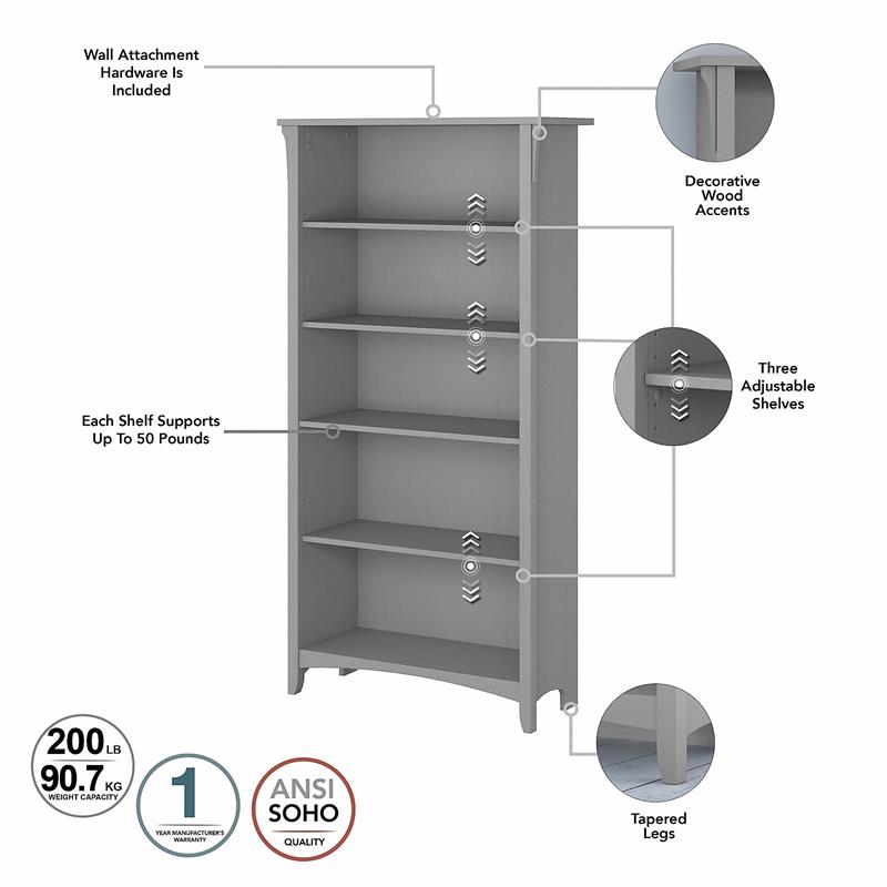 Salinas Tall 5 Shelf Bookcase Set of 2 in Cape Cod Gray - Engineered Wood