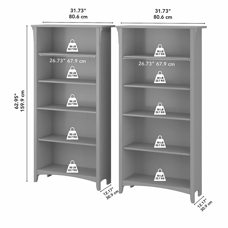 Salinas Tall 5 Shelf Bookcase Set of 2 in Cape Cod Gray - Engineered Wood