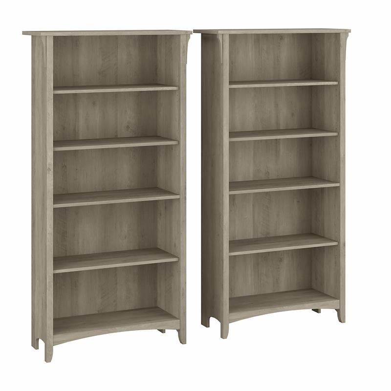 Salinas Tall 5 Shelf Bookcase Set Of 2 In Driftwood Gray Engineered Wood 9206