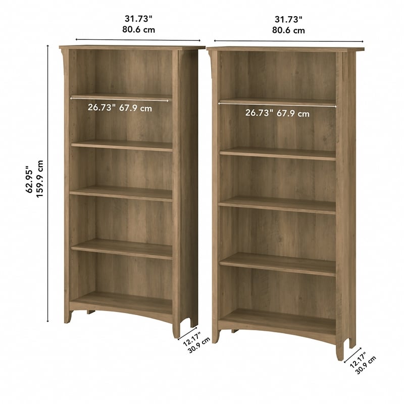 Salinas Tall 5 Shelf Bookcase Set of 2 in Reclaimed Pine - Engineered Wood