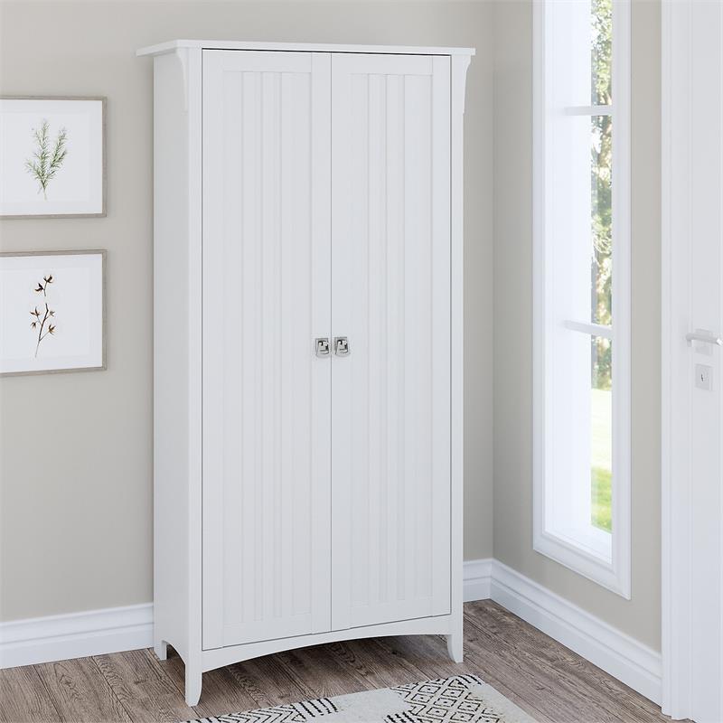 Salinas Tall Storage Cabinet with Doors in White - Engineered Wood