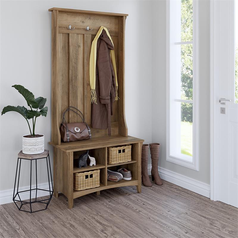 Salinas Hall Tree with Shoe Storage Bench in Reclaimed Pine