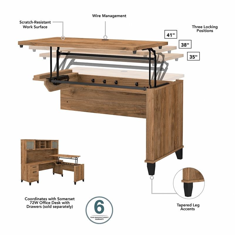 Somerset 42W 3 Position Sit to Stand Return in Fresh Walnut - Engineered Wood