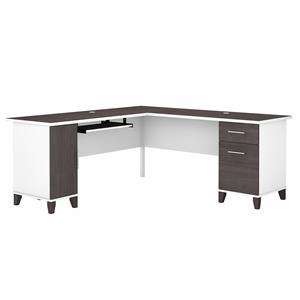 Somerset 72W L Shaped Desk with Storage in White & Storm Gray - Engineered Wood