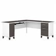 Somerset 72W L Shaped Desk with Storage in White & Storm Gray - Engineered Wood