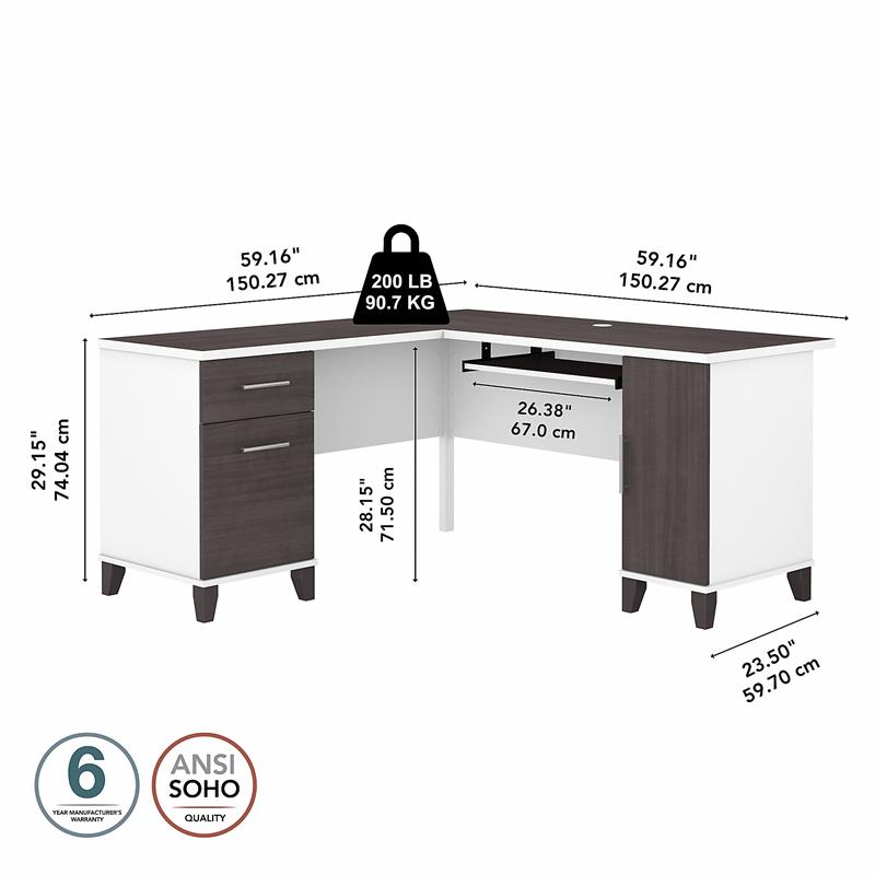 Bush Furniture Somerset 60W L Shaped Desk with Storage Platinum Gray