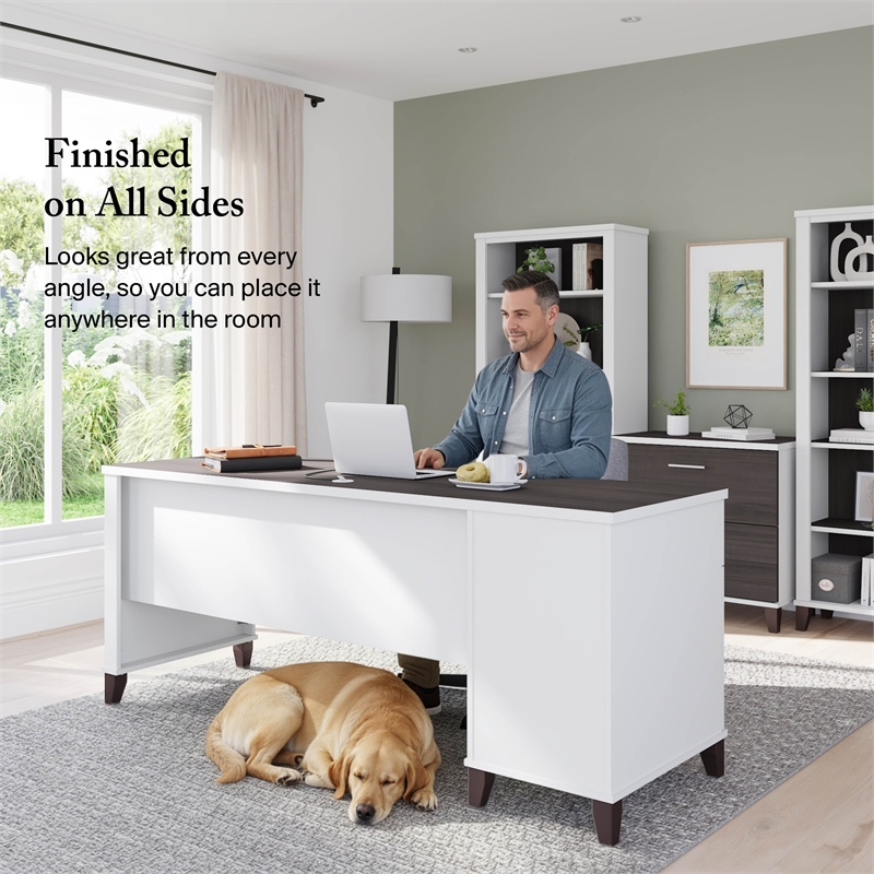 Somerset 72W Office Desk with Drawers in White and Storm Gray - Engineered Wood