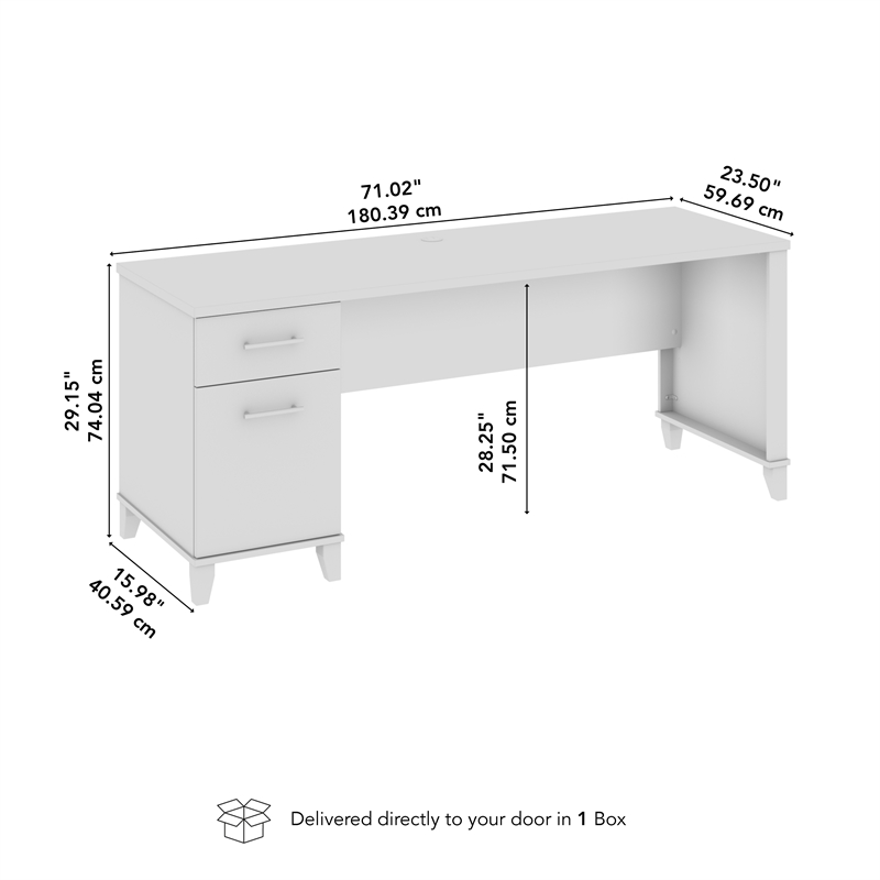 Somerset 72W Office Desk with Drawers in White and Storm Gray - Engineered Wood