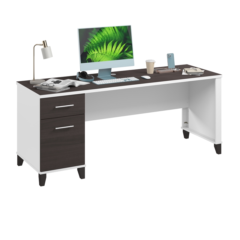 Somerset 72W Office Desk with Drawers in White and Storm Gray - Engineered Wood