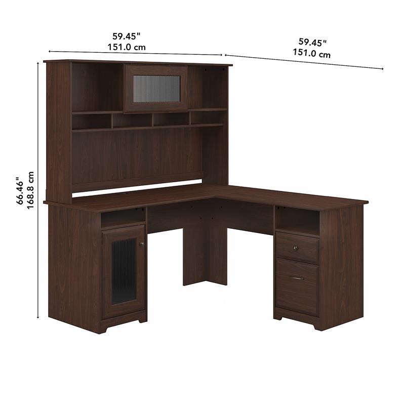 Cabot 60W L Shaped Computer Desk with Hutch in Modern Walnut