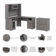 Cabot L Desk with Hutch and File Cabinet in Modern Gray - Engineered Wood