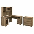 Bush Furniture Cabot L Desk with Hutch & File Cabinet in Reclaimed Pine