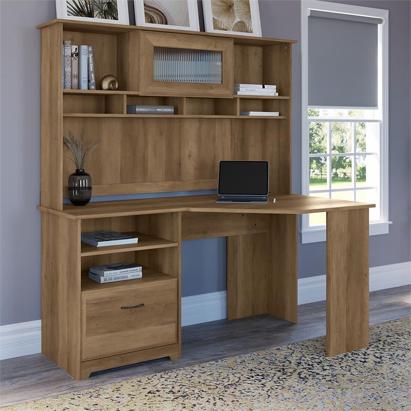 Bush Furniture Cabot 60W Corner Desk with Hutch in Reclaimed Pine