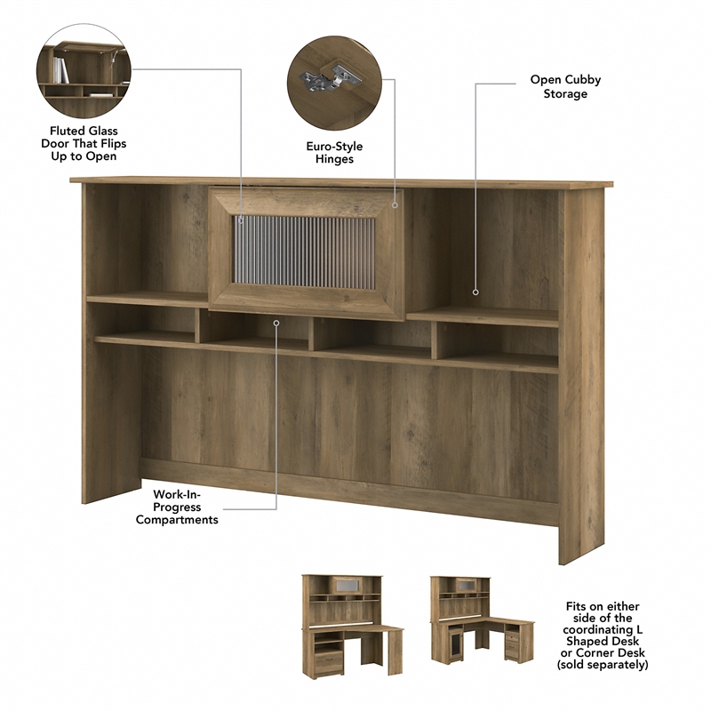 Bush Furniture Cabot 60W Corner Desk with Hutch in Reclaimed Pine