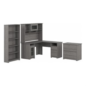 Cabot L Shaped Desk with Hutch and Storage in Modern Gray - Engineered Wood