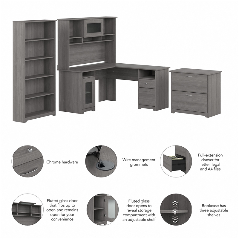 Modern L shape desk with hutch and file storage