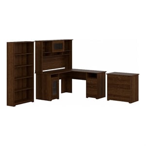 Cabot L Shaped Desk with Hutch and Storage in Modern Walnut - Engineered Wood
