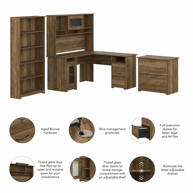 Cabot L Shaped Desk with Hutch and Storage in Reclaimed Pine - Engineered Wood