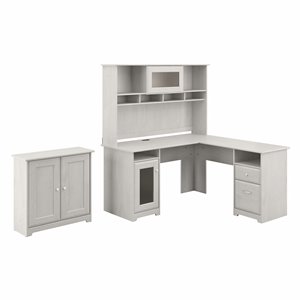 bush furniture cabot 60w l desk, hutch, and 2 door low storage cabinet